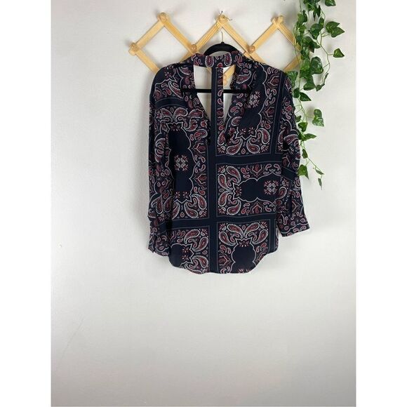 SANDRO | Cashemire Silk Print Blouse with Cut Out Back Size 1/Small EUC Q547 - Picture 9 of 9